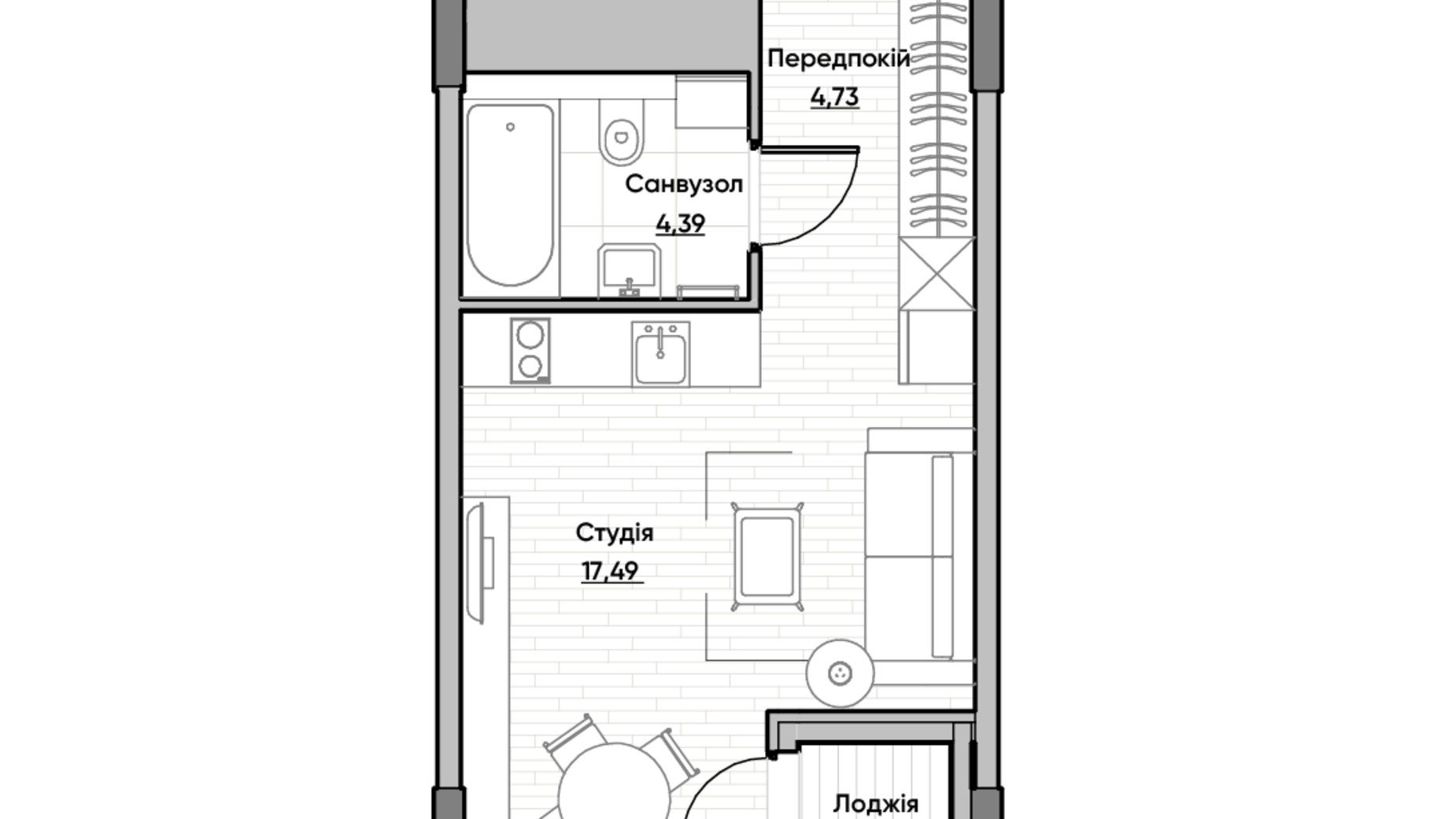 Планування 1-кімнатної квартири в ЖК Lucky Land 27.99 м², фото 232164