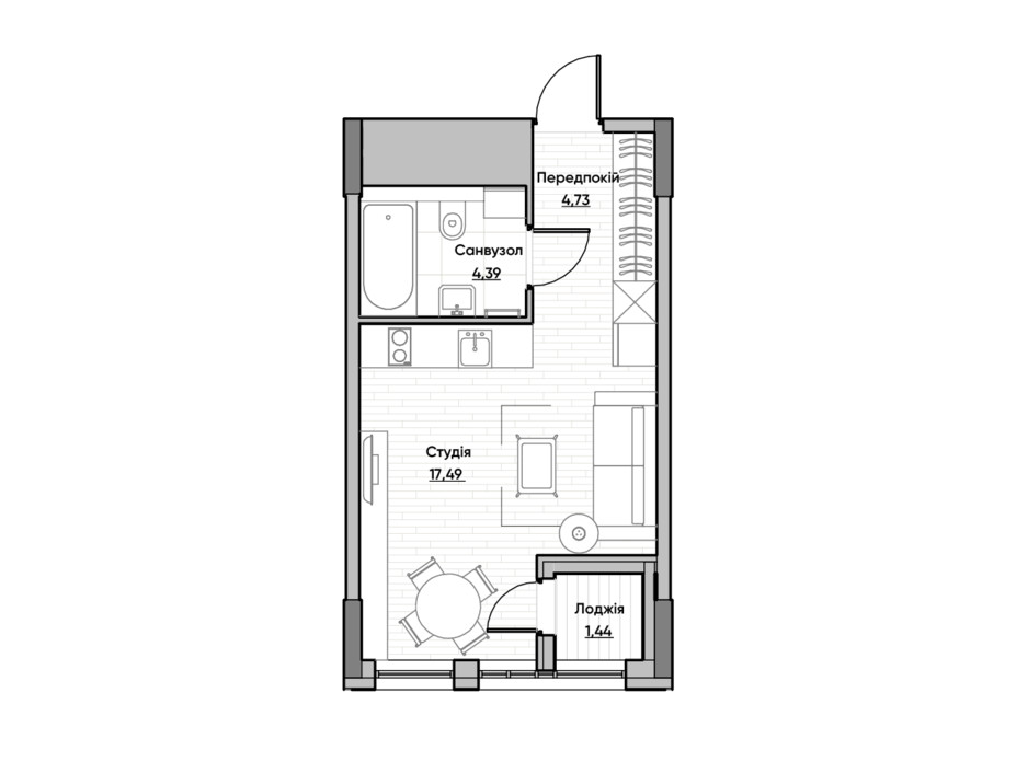 Планировка квартиры студии в ЖК Lucky Land 27.99 м², фото 232164 Планировка квартиры студии в ЖК Lucky Land 27.99 м², фото 232164
