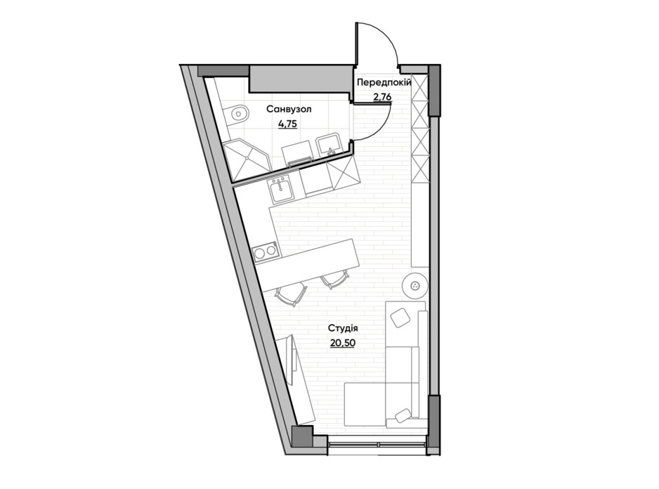 Планировка квартиры студии в ЖК Lucky Land 28.01 м², фото 232165 Планировка квартиры студии в ЖК Lucky Land 28.01 м², фото 232165