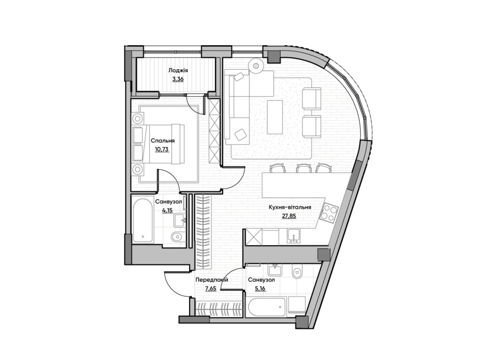 Планування 1-кімнатної квартири в ЖК Lucky Land 58.9 м², фото 232169 Планування 1-кімнатної квартири в ЖК Lucky Land 58.9 м², фото 232169