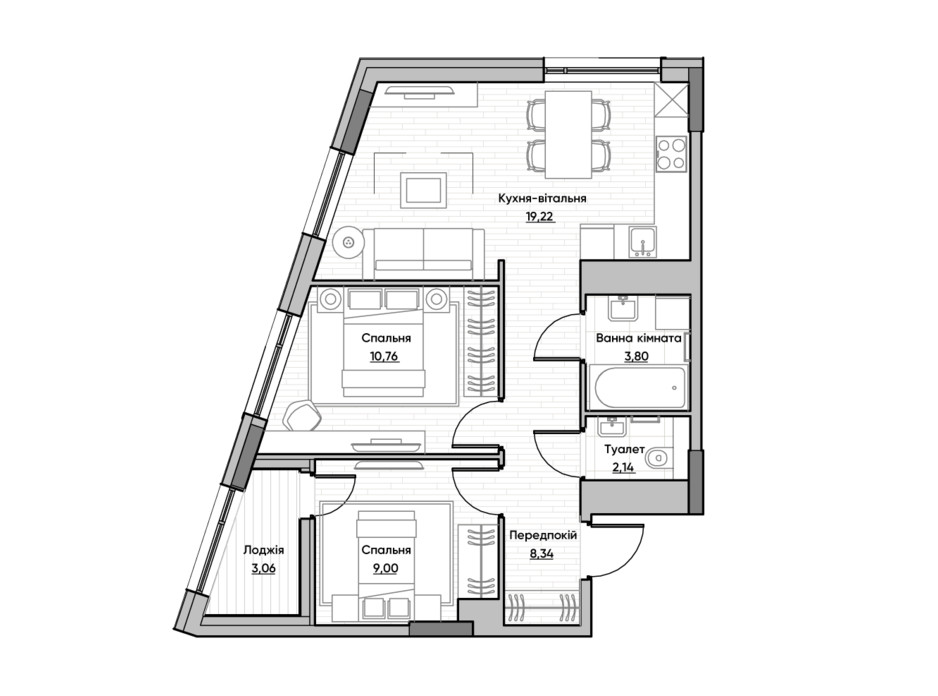 Планировка 2-комнатной квартиры в ЖК Lucky Land 56.32 м², фото 232172 Планировка 2-комнатной квартиры в ЖК Lucky Land 56.32 м², фото 232172