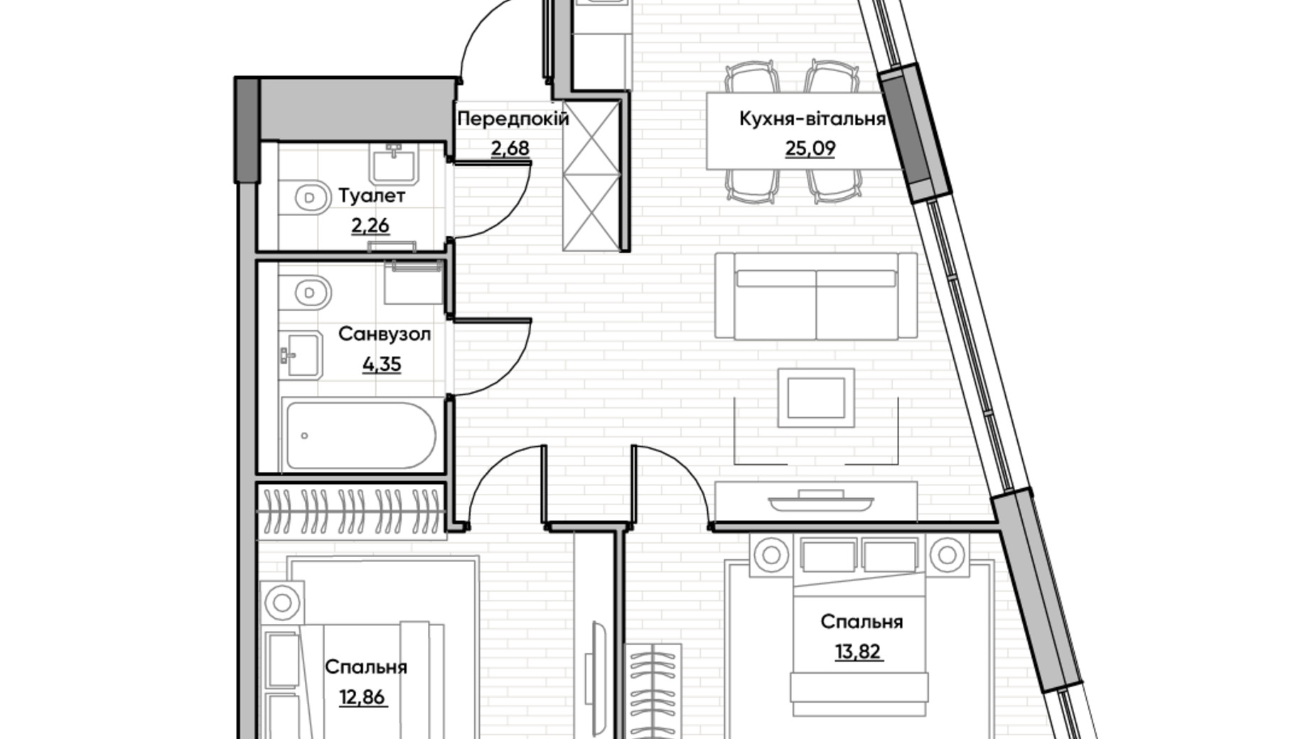 Планировка 2-комнатной квартиры в ЖК Lucky Land 61.06 м², фото 232173