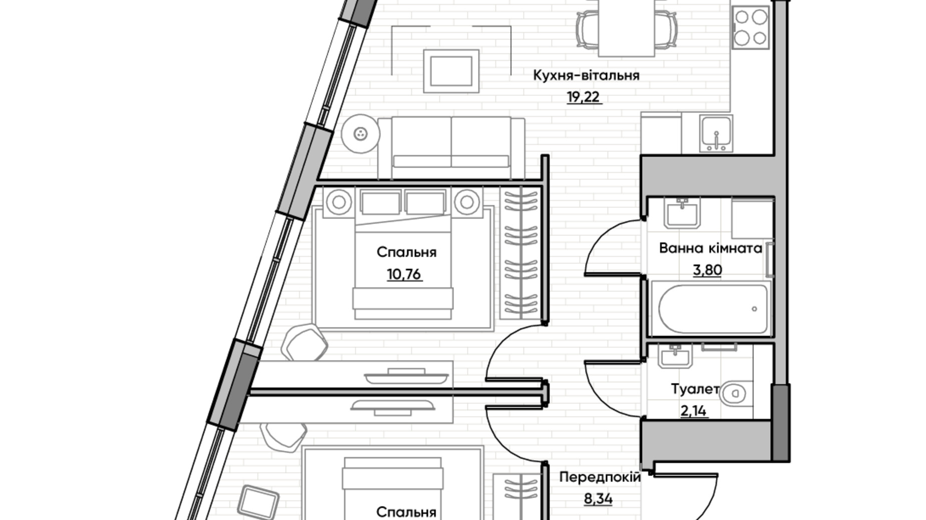 Планировка 2-комнатной квартиры в ЖК Lucky Land 57.58 м², фото 232174