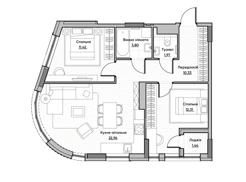 Планировка 2-комнатной квартиры в ЖК Lucky Land 64.23 м², фото 232175 Планировка 2-комнатной квартиры в ЖК Lucky Land 64.23 м², фото 232175