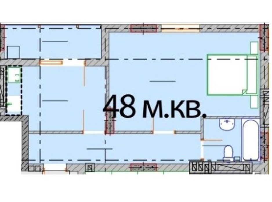 Планировка 1-комнатной квартиры в ЖК Европейский Квартал 48 м², фото 232292 Планировка 1-комнатной квартиры в ЖК Европейский Квартал 48 м², фото 232292