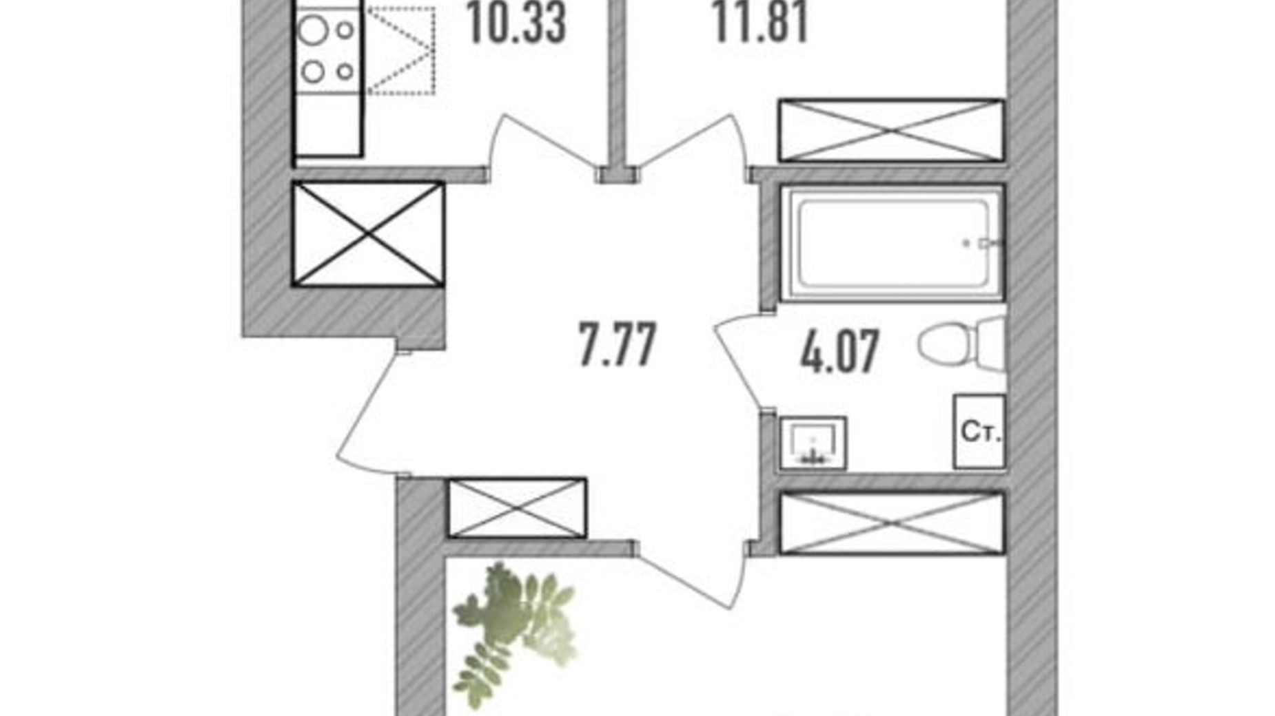 Планування 2-кімнатної квартири в ЖК Вілла Севілья 57 м², фото 232326