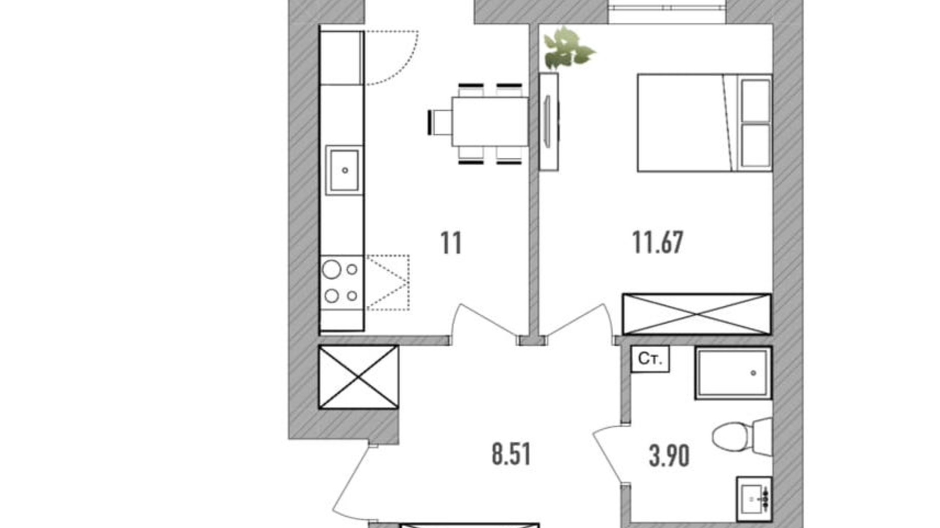 Планировка 2-комнатной квартиры в ЖК Вилла Севилья 54 м², фото 232327