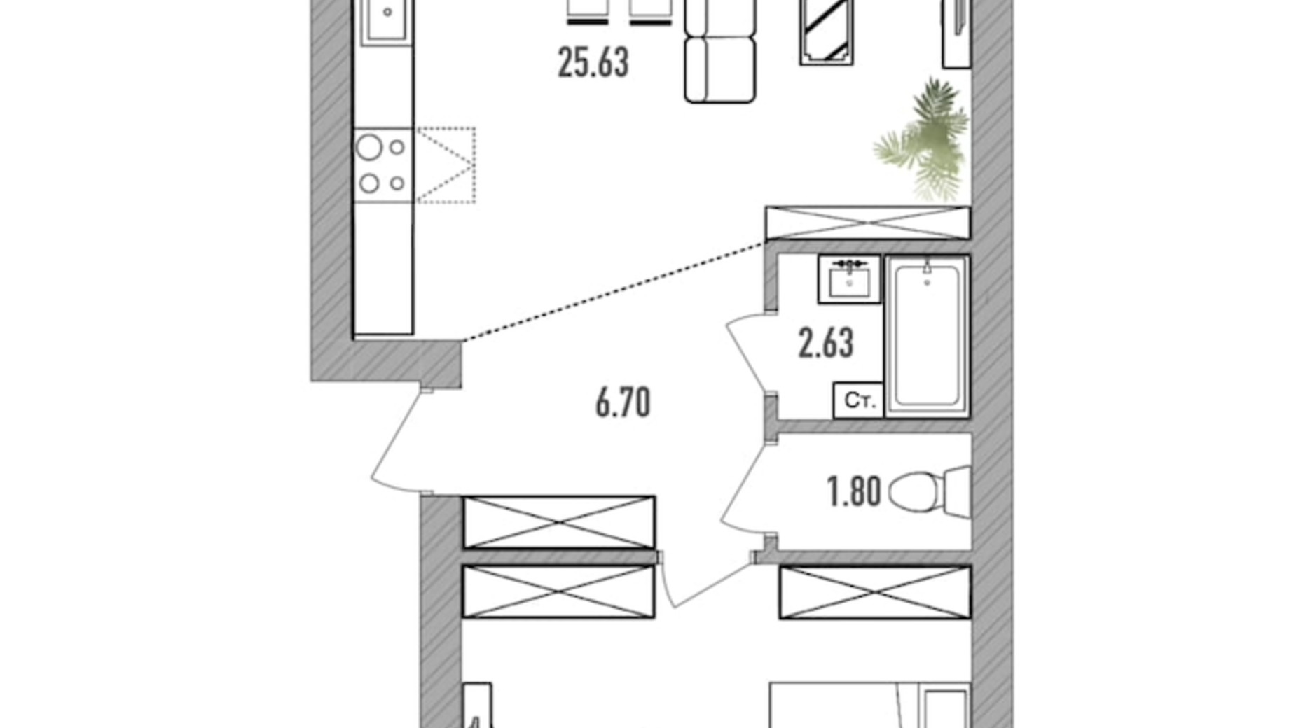 Планировка 2-комнатной квартиры в ЖК Вилла Севилья 55 м², фото 232332