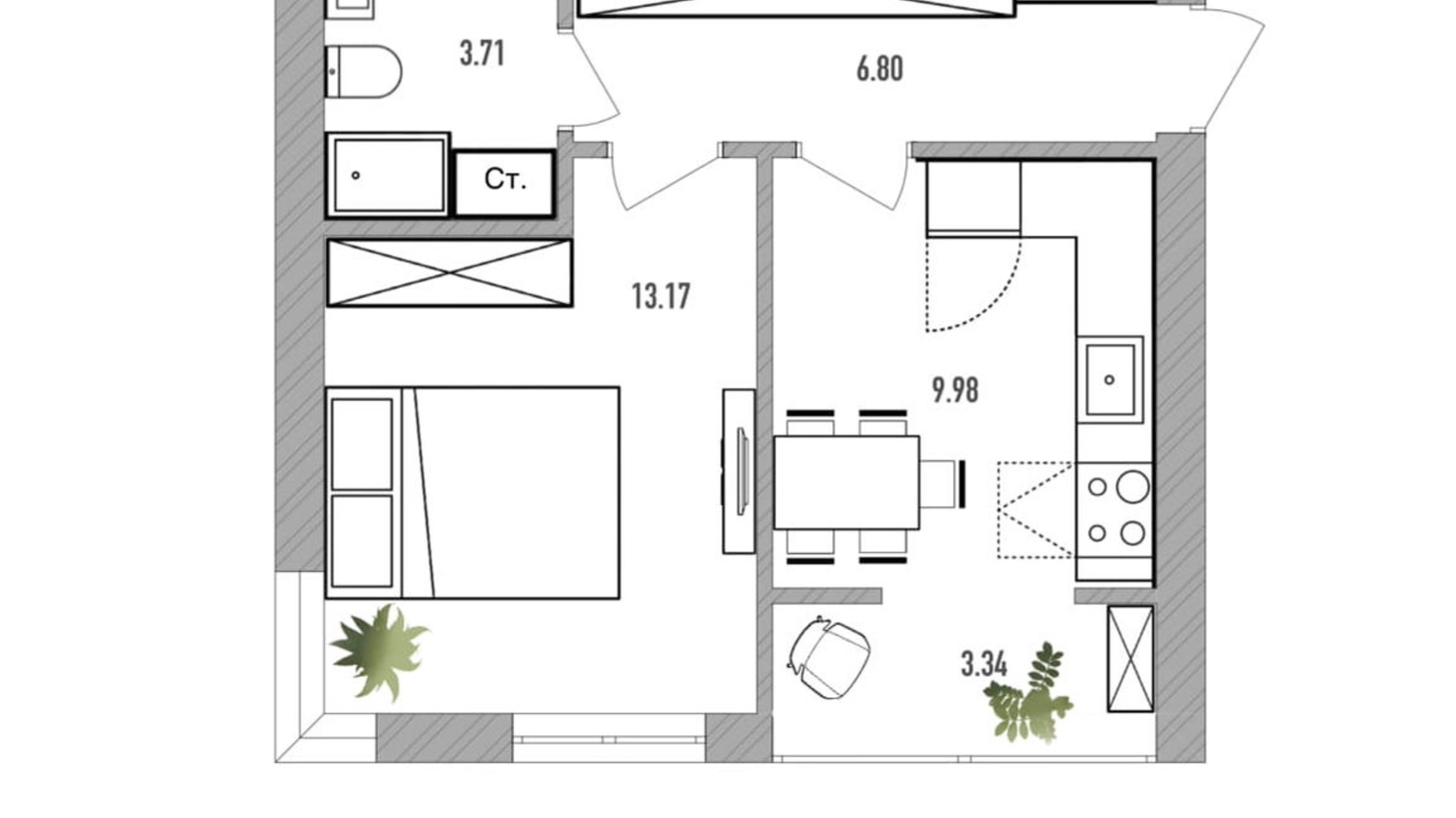 Планировка 1-комнатной квартиры в ЖК Вилла Севилья 38 м², фото 232362