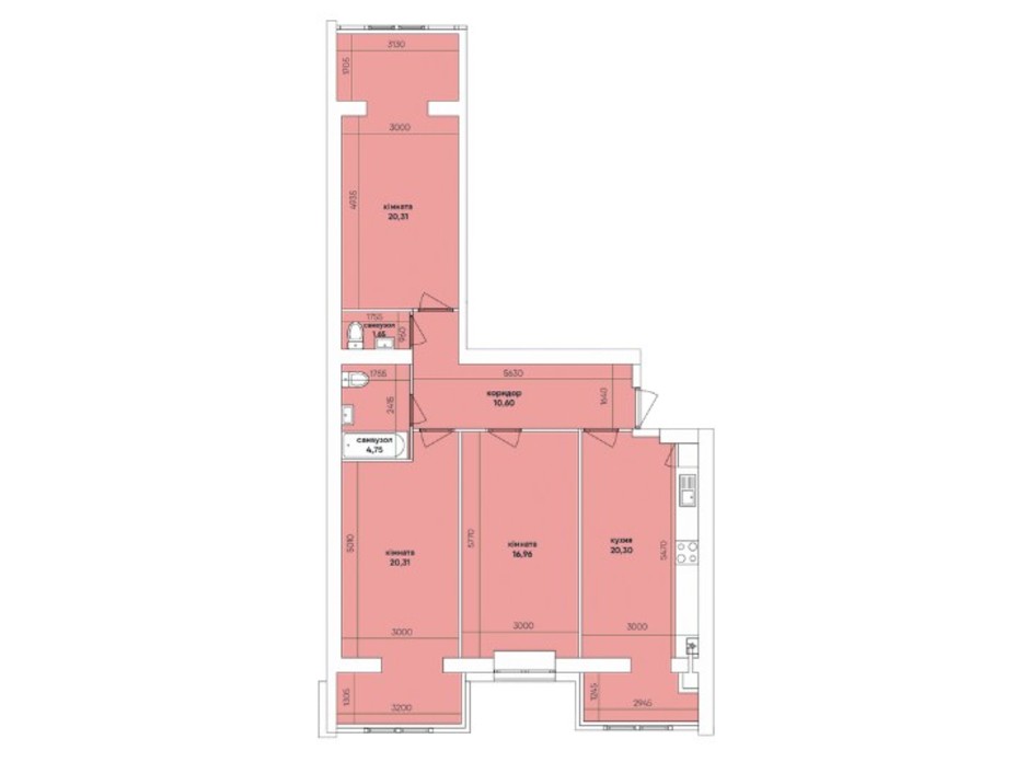 Планування 3-кімнатної квартири в ЖК Ковалівський 95.07 м², фото 232440 Планування 3-кімнатної квартири в ЖК Ковалівський 95.07 м², фото 232440