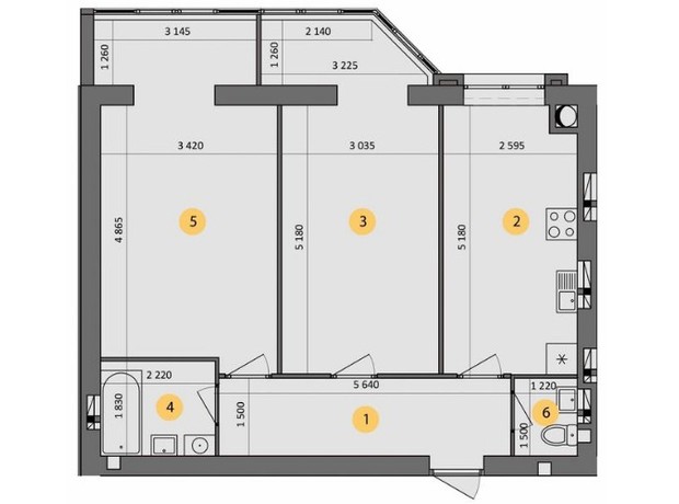 ЖК Ковалівський: планування 2-кімнатної квартири 67.43 м²