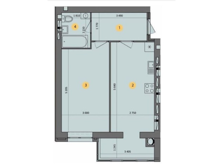 Планування 1-кімнатної квартири в ЖК Ковалівський 44.65 м², фото 232442 Планування 1-кімнатної квартири в ЖК Ковалівський 44.65 м², фото 232442