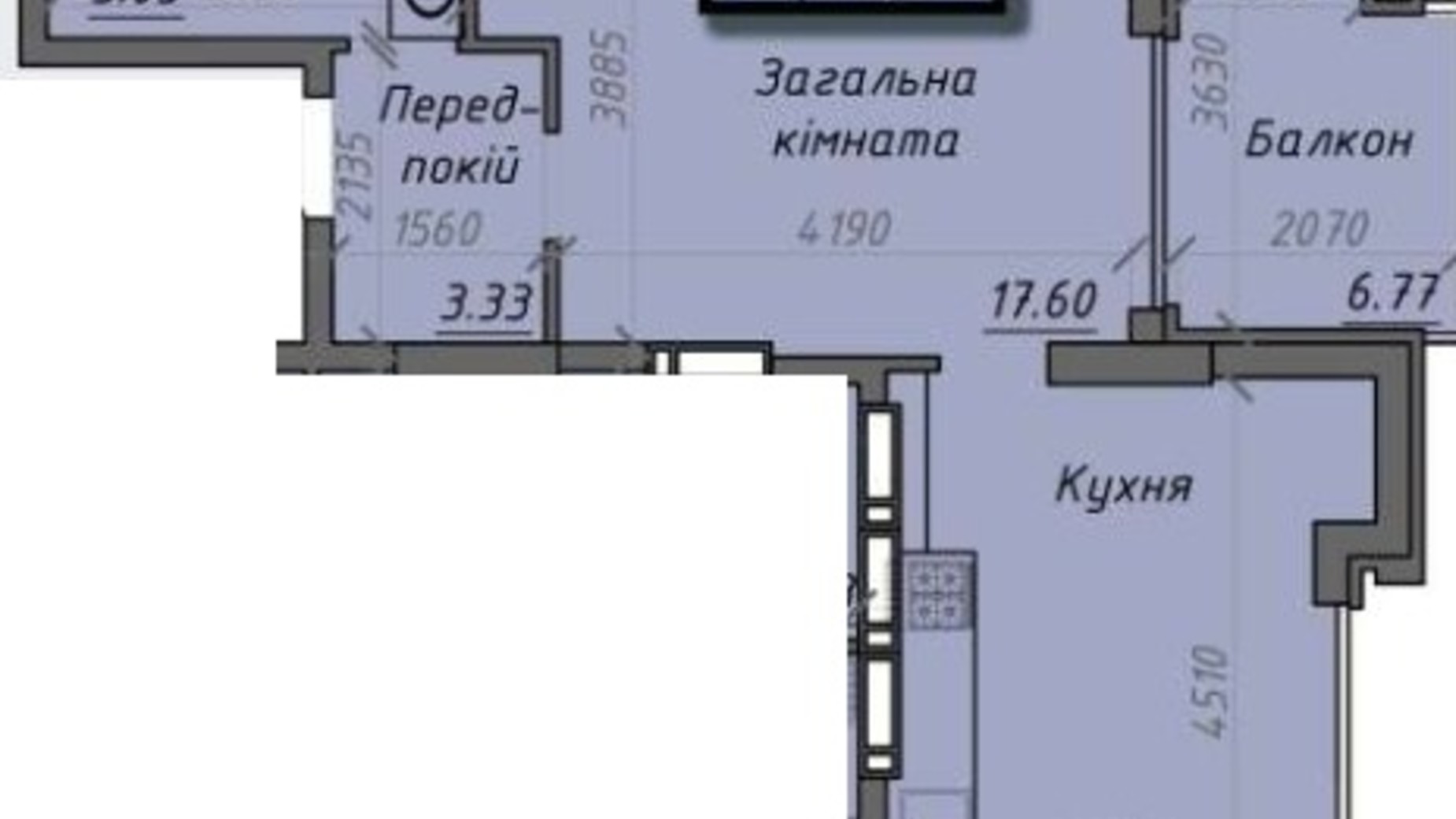 Планування 1-кімнатної квартири в ЖК Iceberg 2 46.07 м², фото 232884