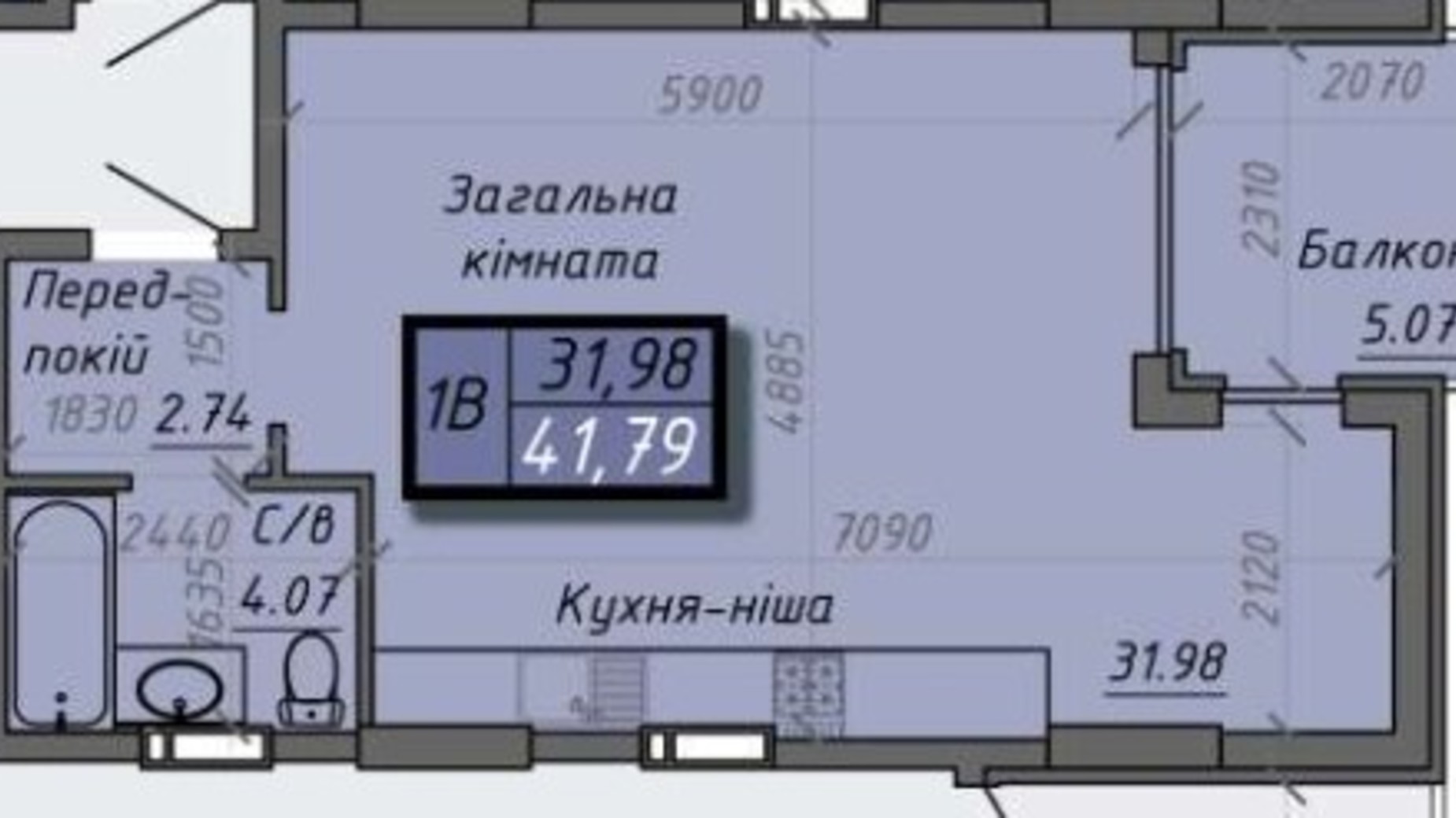 Планировка 1-комнатной квартиры в ЖК Iceberg 2 41.79 м², фото 232885