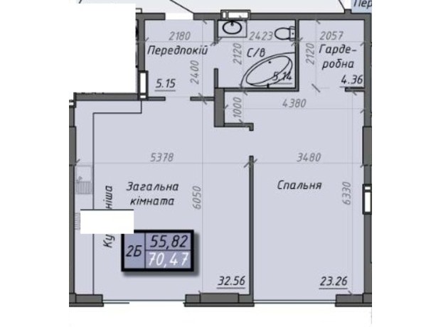 ЖК Iceberg 2: планування 2-кімнатної квартири 70.47 м²
