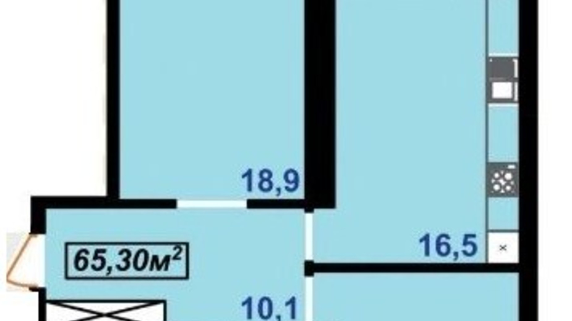 Планировка 2-комнатной квартиры в ЖК Квартал Гимназийный 65.3 м², фото 233050