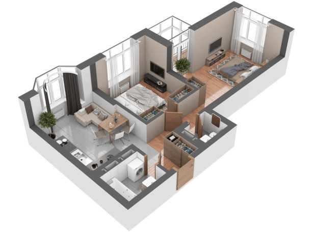 ЖК Гранд Бурже: планування 2-кімнатної квартири 59.11 м²