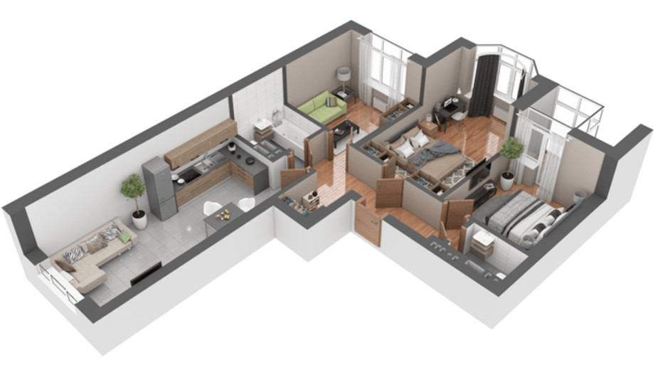 Планування 3-кімнатної квартири в ЖК Гранд Бурже 80.69 м², фото 233156