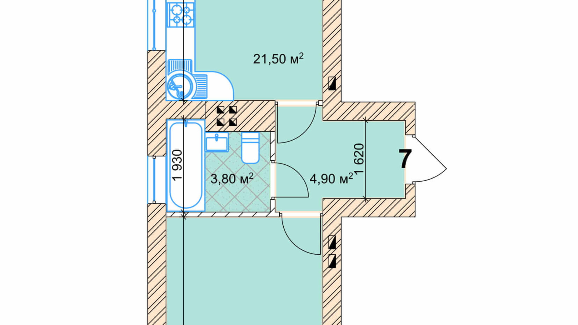 Планировка 1-комнатной квартиры в КД Марсель 38.4 м², фото 233285