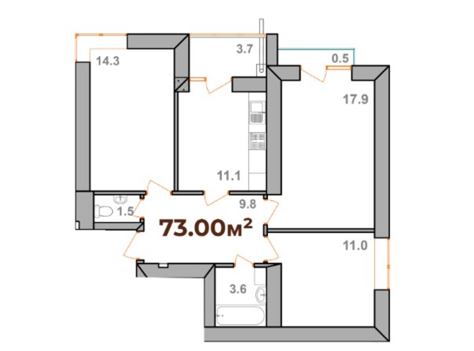 Планировка 3-комнатной квартиры в ЖК Опришівська Слобода 73 м², фото 233313 Планировка 3-комнатной квартиры в ЖК Опришівська Слобода 73 м², фото 233313