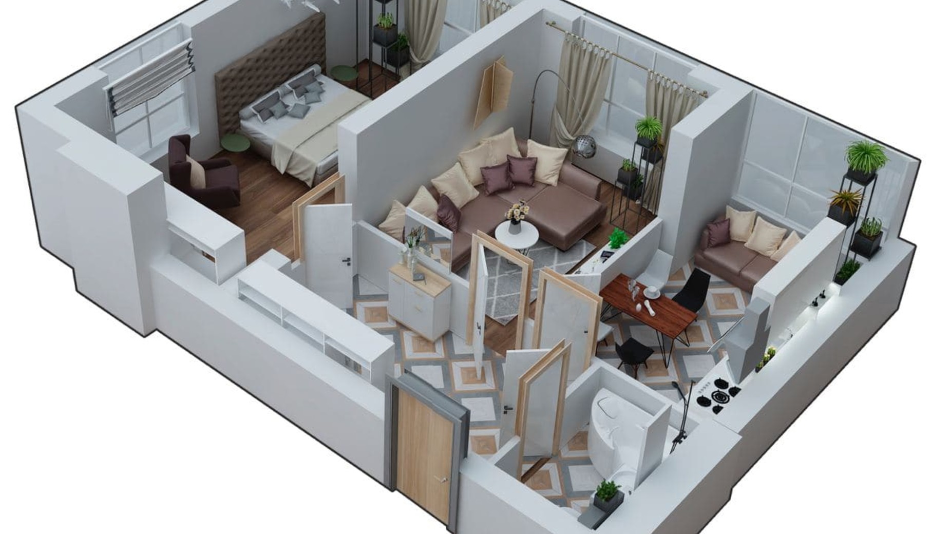 Планування 2-кімнатної квартири в КБ Марсель 55 м², фото 233324