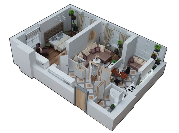 КД Марсель: планировка 2-комнатной квартиры 55 м²