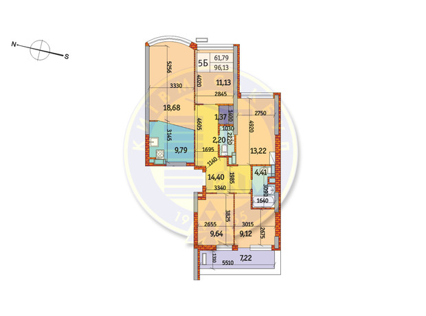 ЖК Курнатовського: планування 5-кімнатної квартири 96.13 м²