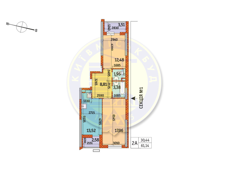 Планування 2-кімнатної квартири в ЖК Курнатовського 61.14 м², фото 233437 Планування 2-кімнатної квартири в ЖК Курнатовського 61.14 м², фото 233437
