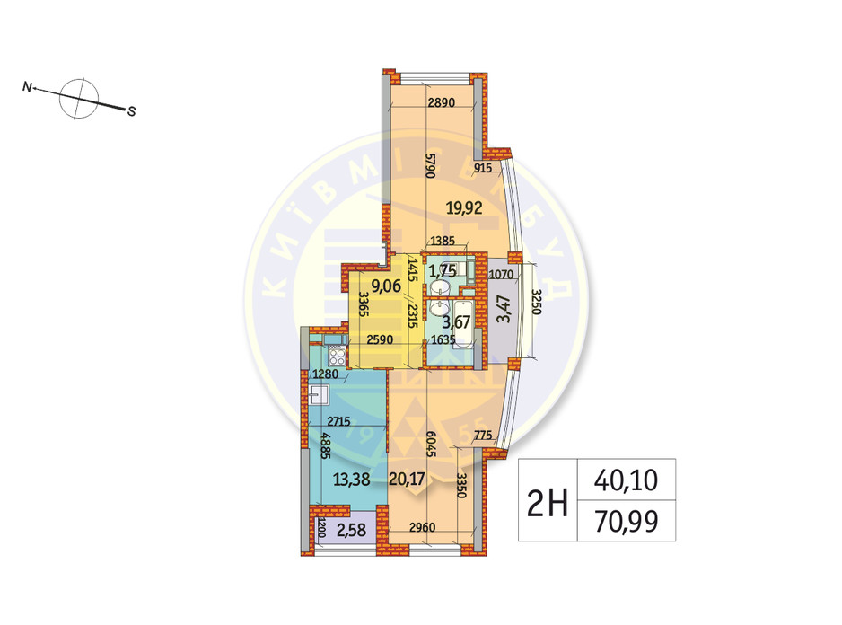 Планування 2-кімнатної квартири в ЖК Курнатовського 70.99 м², фото 233471 Планування 2-кімнатної квартири в ЖК Курнатовського 70.99 м², фото 233471