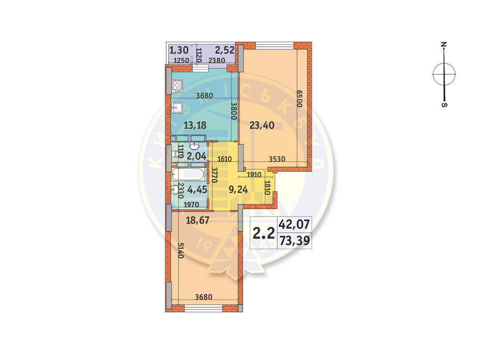 Планування 2-кімнатної квартири в ЖК Lake House 73.39 м², фото 233515 Планування 2-кімнатної квартири в ЖК Lake House 73.39 м², фото 233515