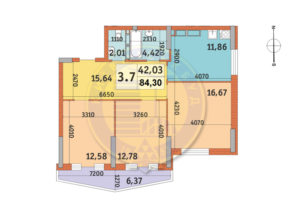 Планування 3-кімнатної квартири в ЖК Lake House 84.58 м², фото 233525 Планування 3-кімнатної квартири в ЖК Lake House 84.58 м², фото 233525