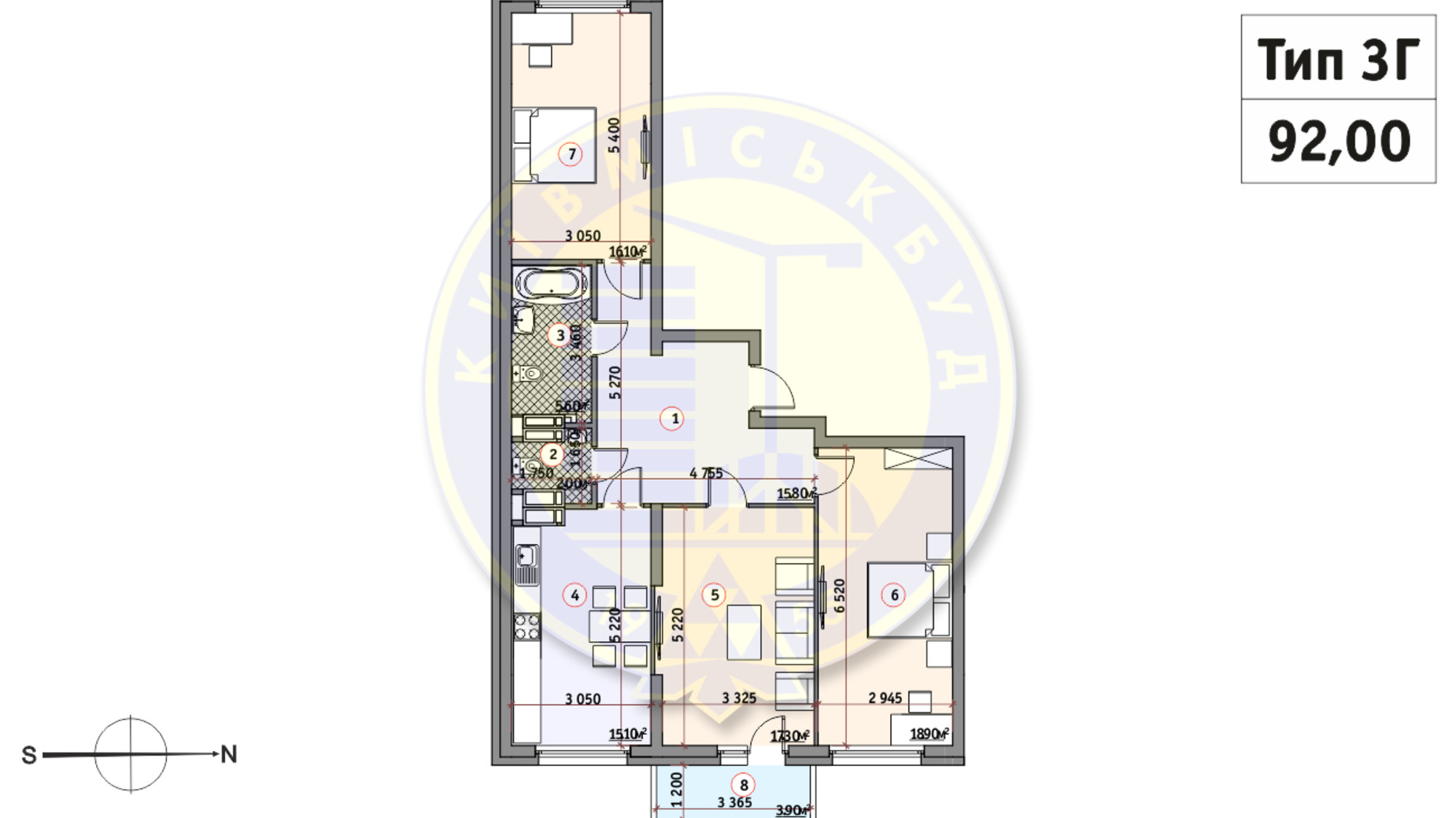 Планування 3-кімнатної квартири в ЖК Кирилівський Гай 92 м², фото 233534