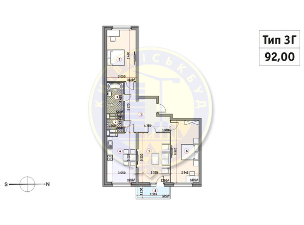 ЖК Кирилівський Гай: планування 3-кімнатної квартири 92 м²