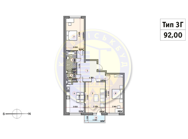 ЖК Кирилловский Гай: планировка 3-комнатной квартиры 92 м²