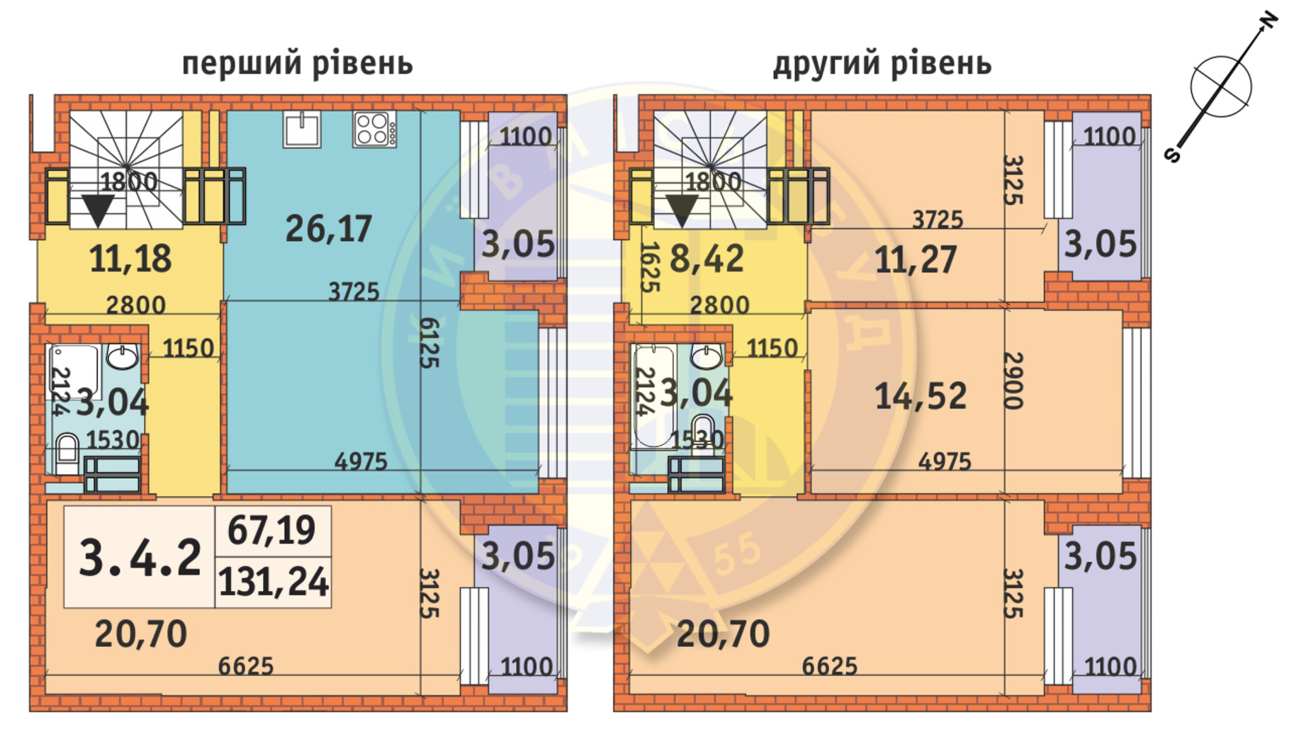 Планировка 4-комнатной квартиры в ЖК Twin House 131.24 м², фото 233566