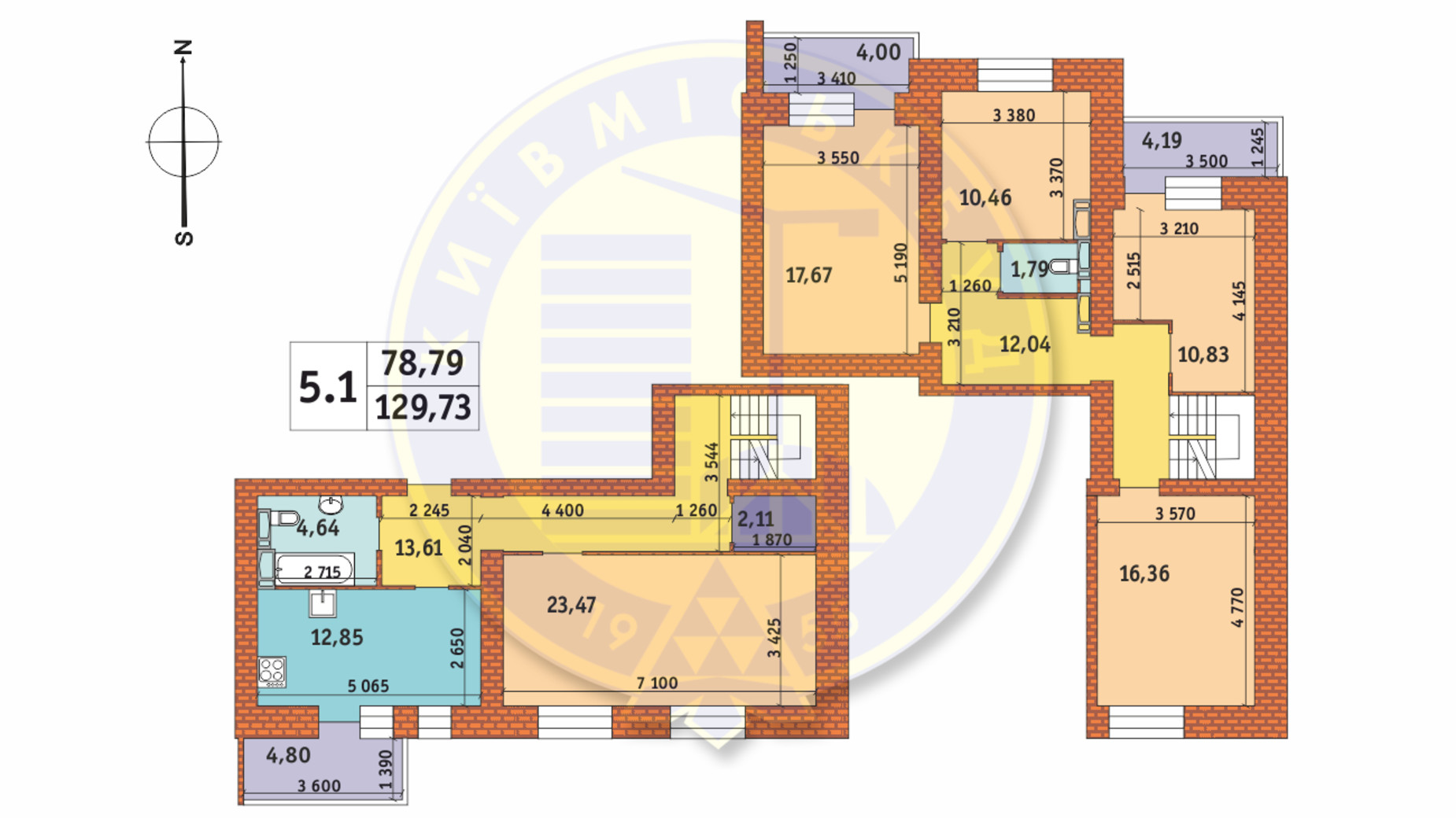 Планировка 5-комнатной квартиры в ЖК Чаривне Мисто 129.73 м², фото 233587