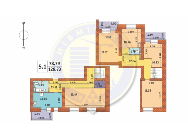 ЖК Чаривне Мисто: планировка 5-комнатной квартиры 129.73 м²