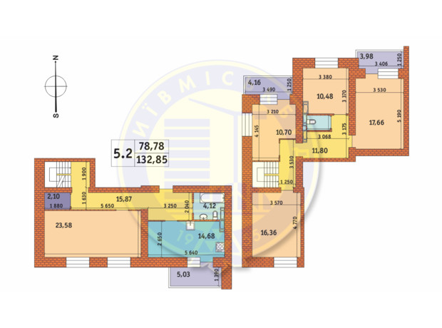 ЖК Чарівне Місто: планування 5-кімнатної квартири 132.85 м²