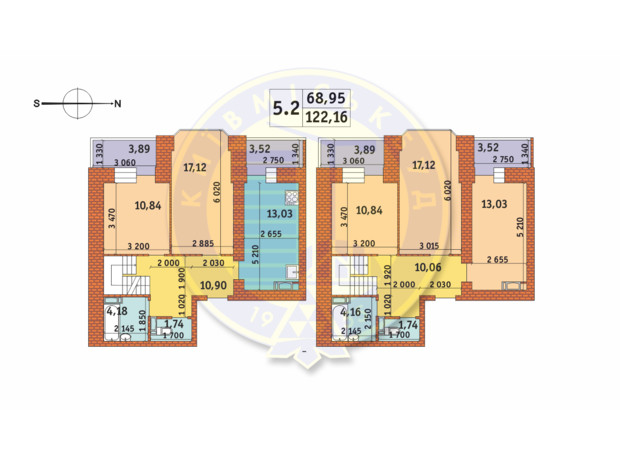 ЖК Чаривне Мисто: планировка 5-комнатной квартиры 122.16 м²