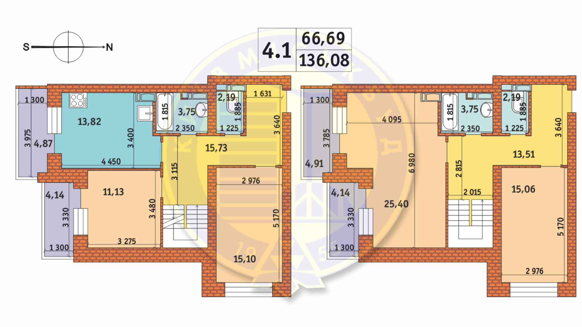 Планировка 4-комнатной квартиры в ЖК Чаривне Мисто 136.08 м², фото 233607