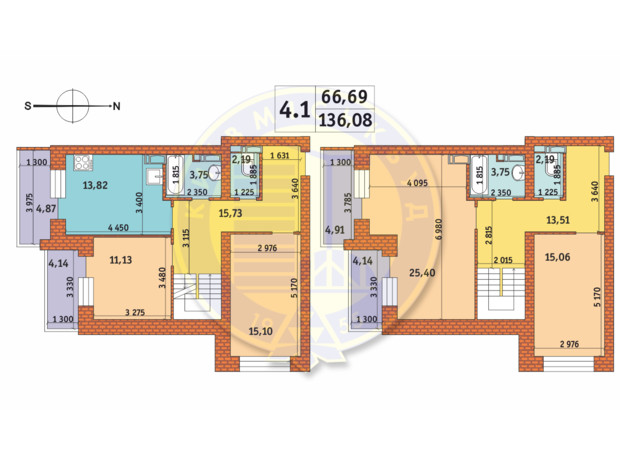 ЖК Чарівне Місто: планування 4-кімнатної квартири 136.08 м²