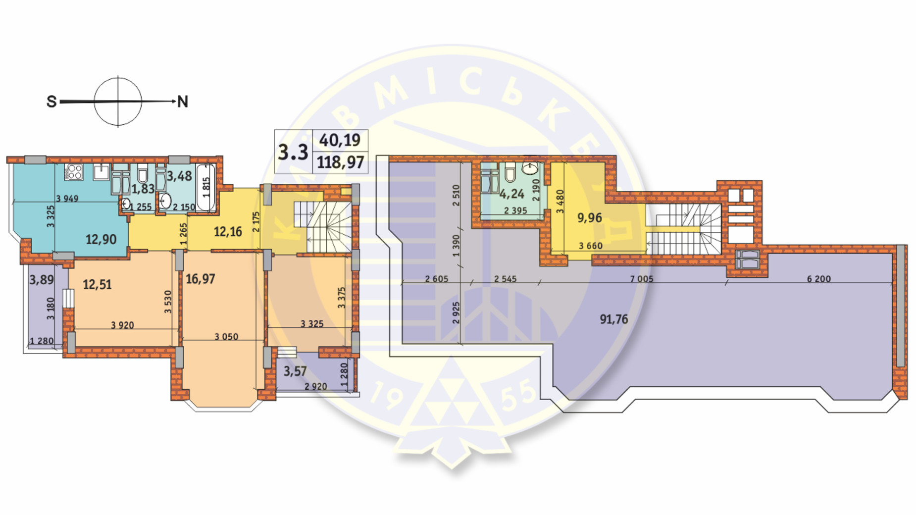 Планировка 3-комнатной квартиры в ЖК Чаривне Мисто 118.97 м², фото 233617