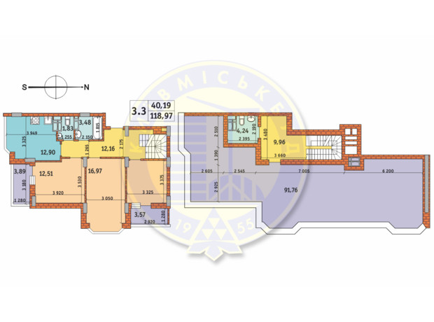 ЖК Чаривне Мисто: планировка 3-комнатной квартиры 118.97 м²