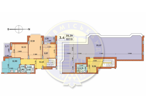 ЖК Чаривне Мисто: планировка 3-комнатной квартиры 117.11 м²