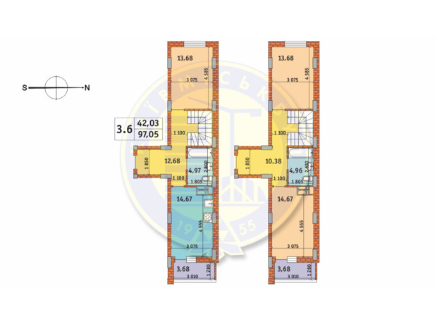ЖК Чаривне Мисто: планировка 3-комнатной квартиры 97.05 м²