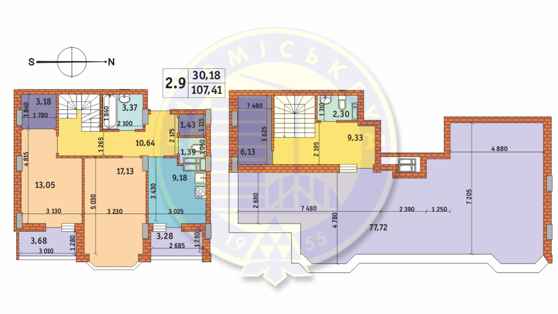 Планировка 2-комнатной квартиры в ЖК Чаривне Мисто 107.41 м², фото 233627