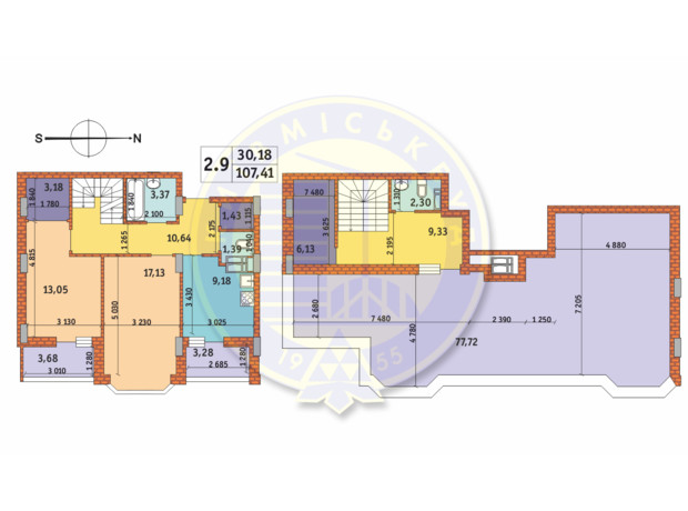 ЖК Чаривне Мисто: планировка 2-комнатной квартиры 107.41 м²