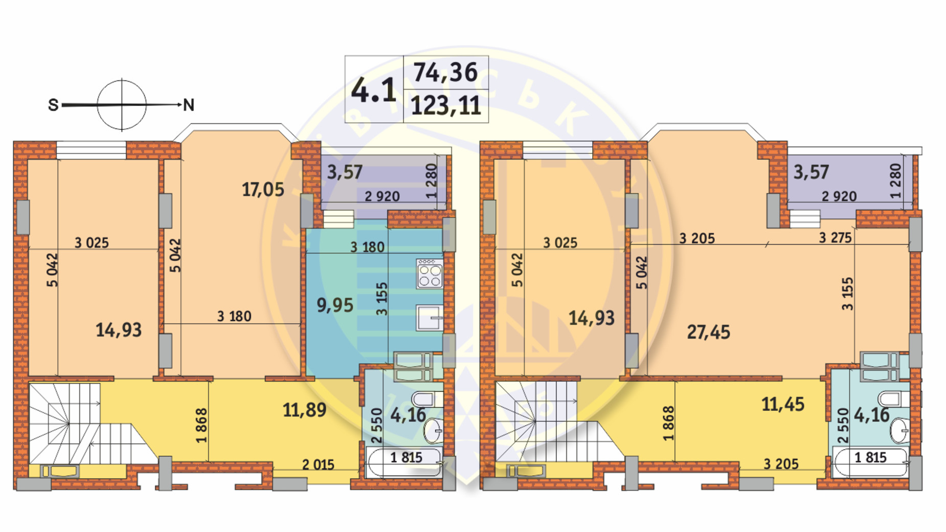 Планування 4-кімнатної квартири в ЖК Чарівне Місто 123.11 м², фото 233629