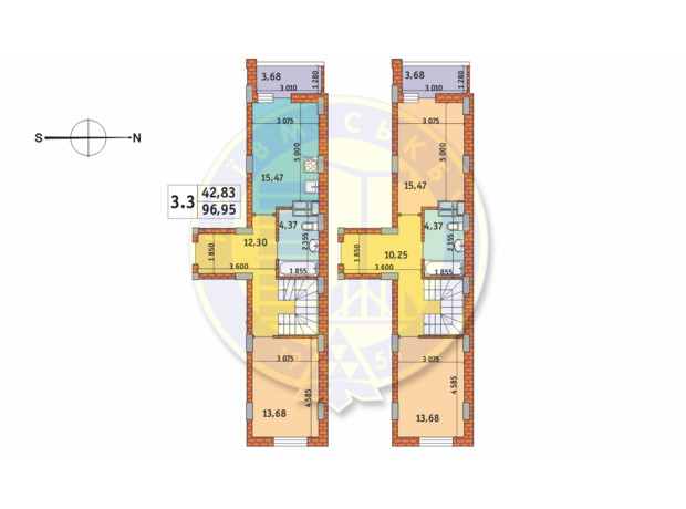 ЖК Чаривне Мисто: планировка 3-комнатной квартиры 96.95 м²