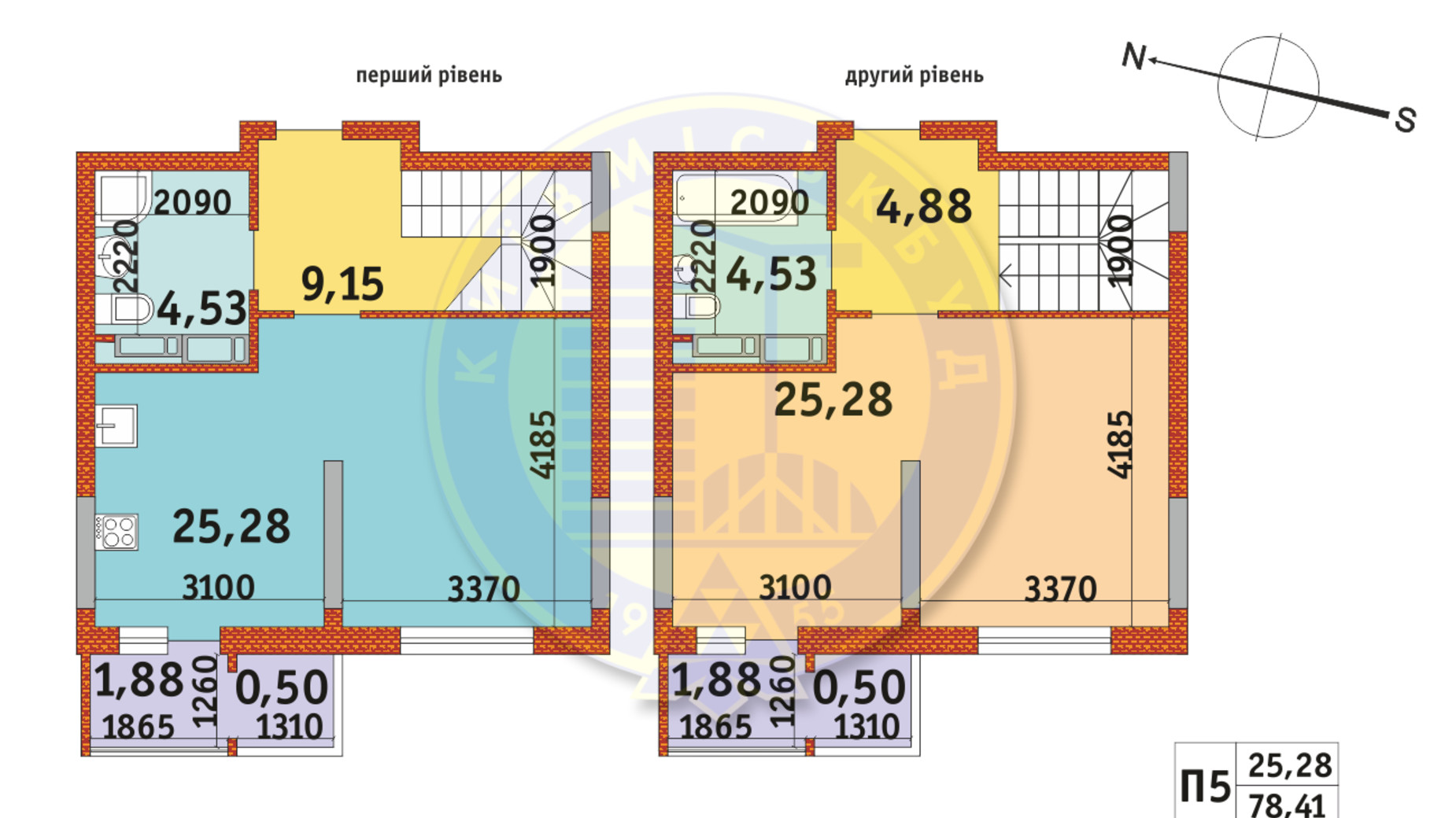 Планування багато­рівневої квартири в ЖК Злагода 78.41 м², фото 233639